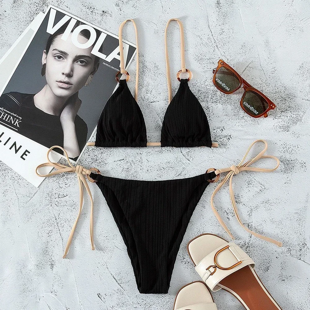 

Sexy String Lace-up Micro Triangle Bikinis Set Mini Thong Swimsuits Women Swimwear Bathing Suit Bikini Tanga Mujer Biquinis Swim