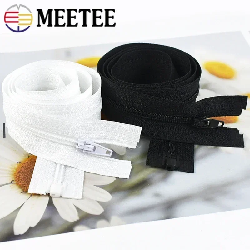 Meetee 5/10Pcs 40-300cm Nylon Zipper Black White Zippers 3# Open-End Auto Lock Zips Down Jacket Coat Front Placket Zip for Sew