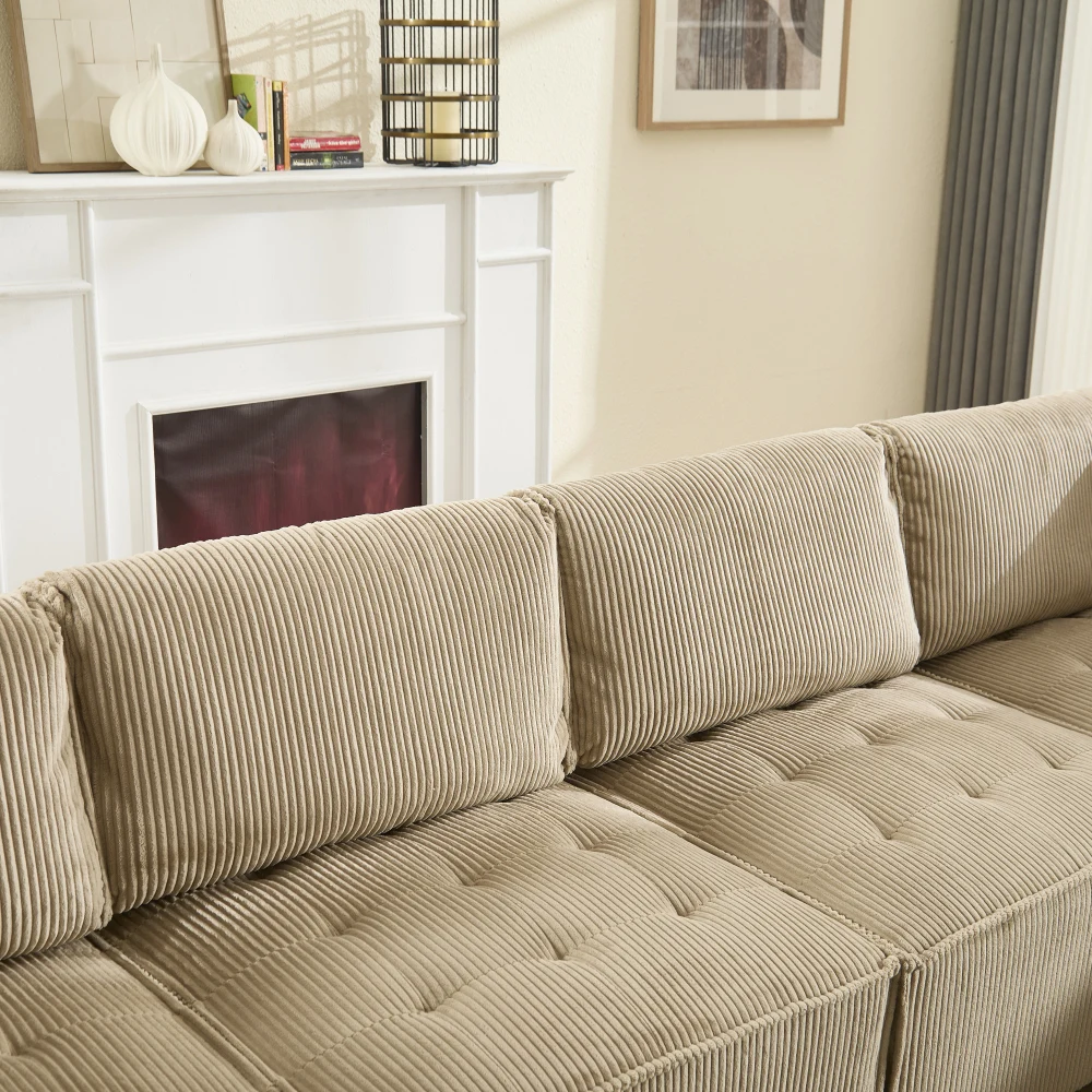 Sofa Modulares 6-Sitzer-Sofa, Kordelstoff, ergonomisch, Aufbewahrungstaschen, flexibel kombiniert als U-Form/L-Form/Sofabett – Detail 32