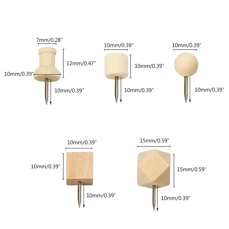 QX2B Rustic Wooden Push Pins Decorative Pushpin Index Thumbtacks Office School Supply