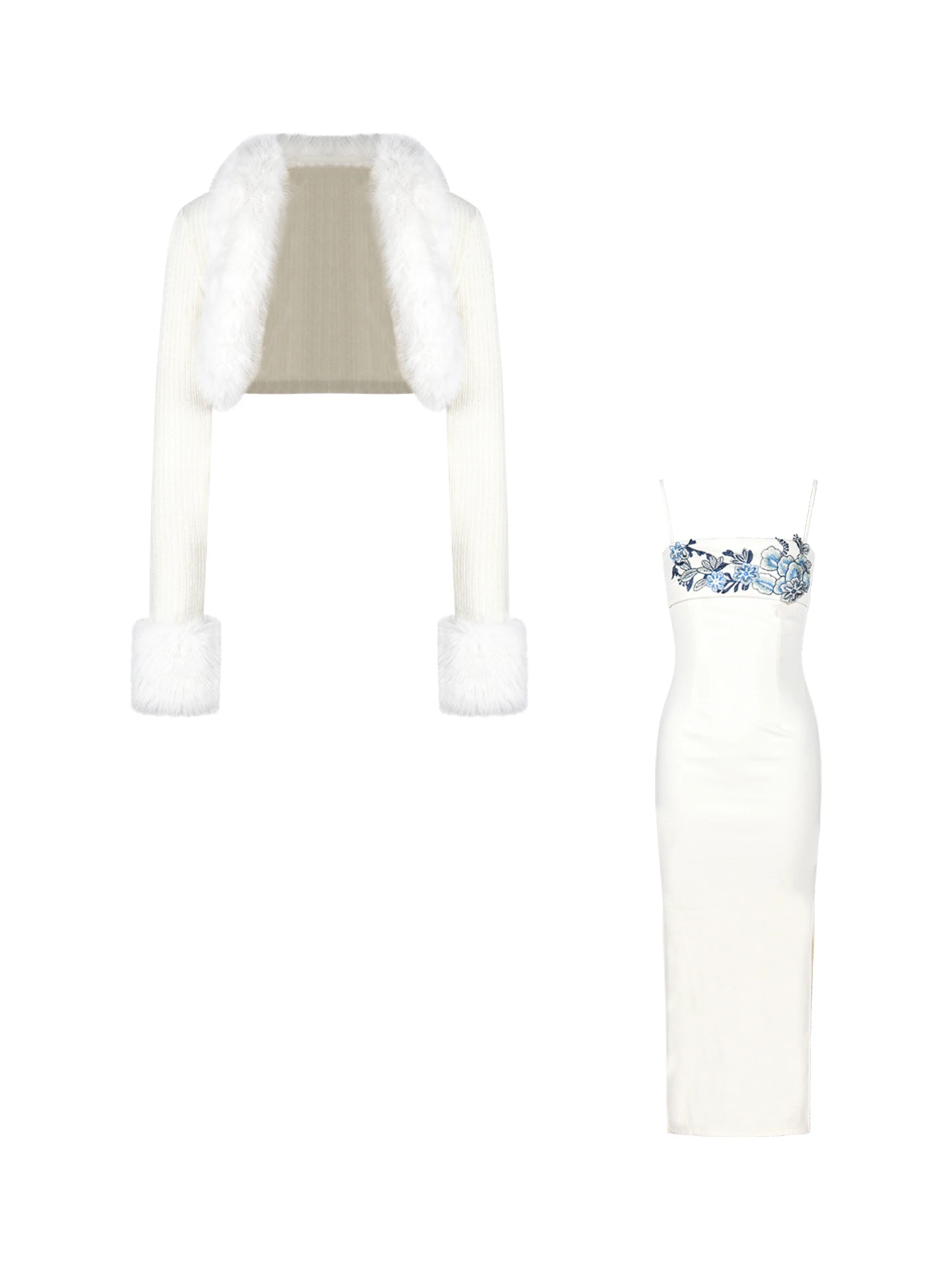 

Мягкий стильный комплект: укороченное пальто в стиле пэчворк, модное зимнее платье на бретельках, длинная юбка с разрезом, комплект из двух предметов, женская повседневная одежда для весны и осени