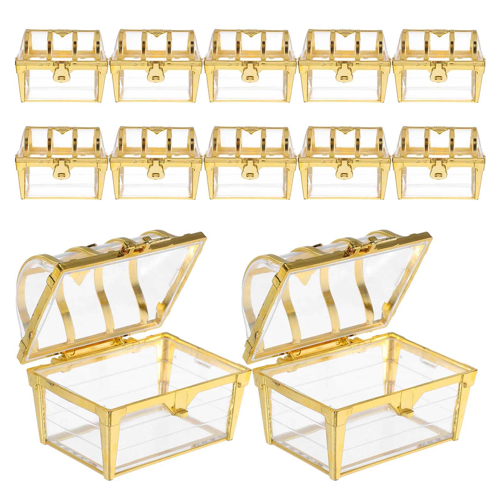 

12 Pcs Pirate Treasure Chest Candy Box Transparent Golden Party Favor Boxes Decorative Miniature Goodie Bags Birthday Wedding