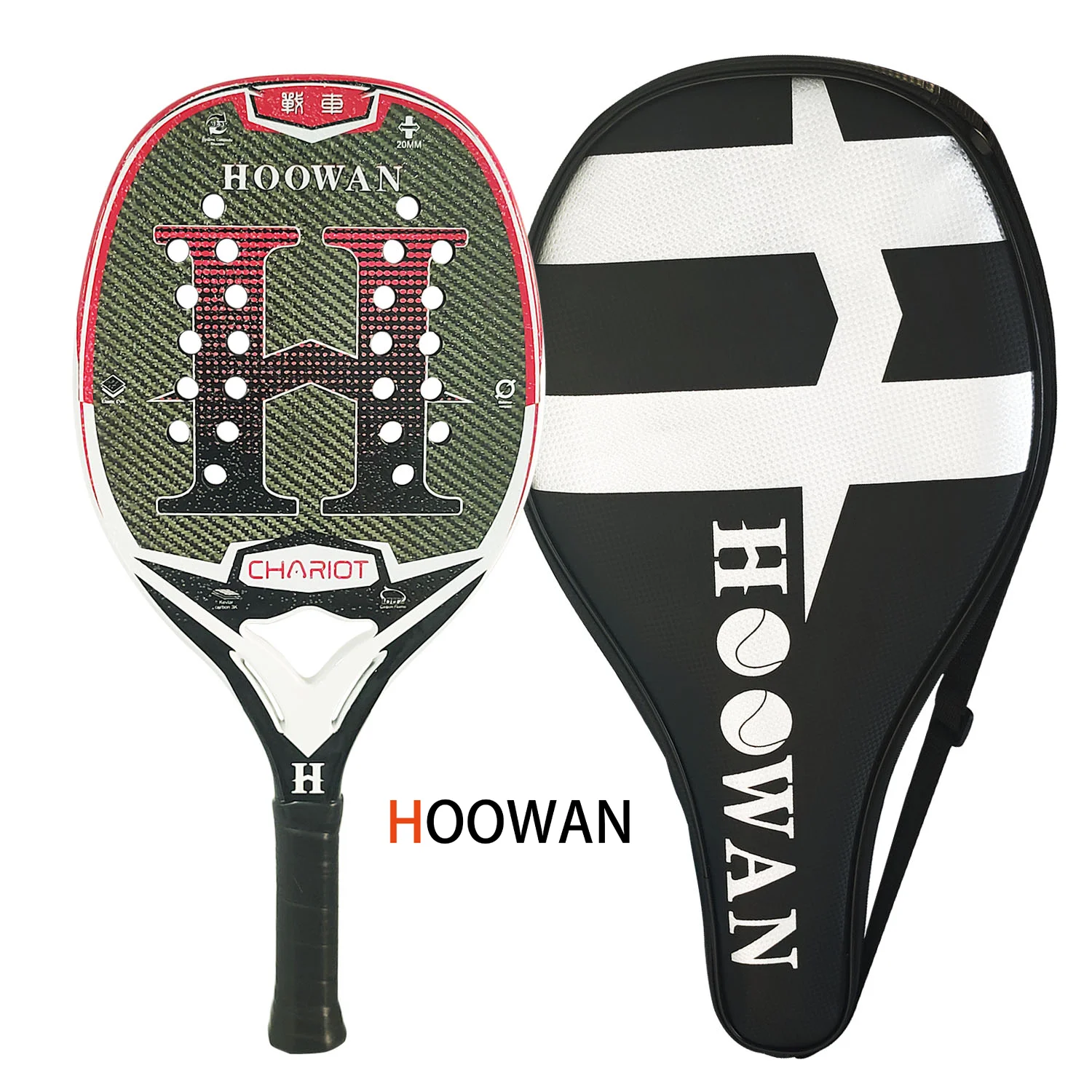 HOOWAN CHARIOT Beach Tennis Racket KLC Fiber Professional Carbon Frame Elastic EVA Core Rough Surface 20MM Profile Well Balance