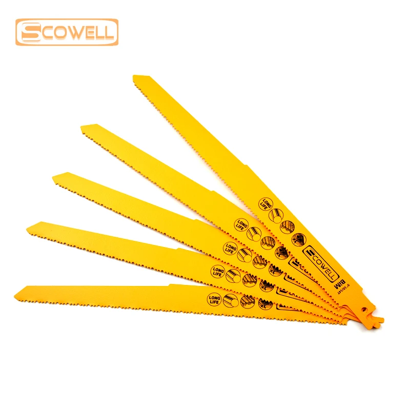 Hojas de sierra de sable bimetálica HSS M42 cobalto 8% 9 pulgadas 10/14TPI hoja de sierra recíproca de dientes variables para palés de madera y clavos de Metal