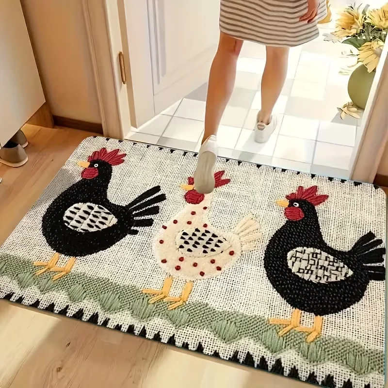 Embroidered Rooster Welcome Door Mat Non Woven Rectangular M