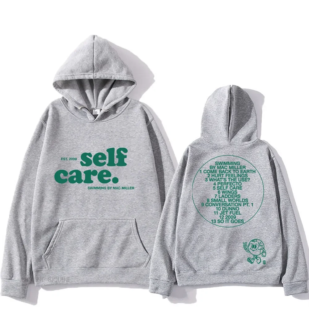 Macc Miller Self Care Letter Print Hoodies Women Men Drop-shoulder Pullovers Unisex Sweatshirts Oversized Loose Casual Sportwear