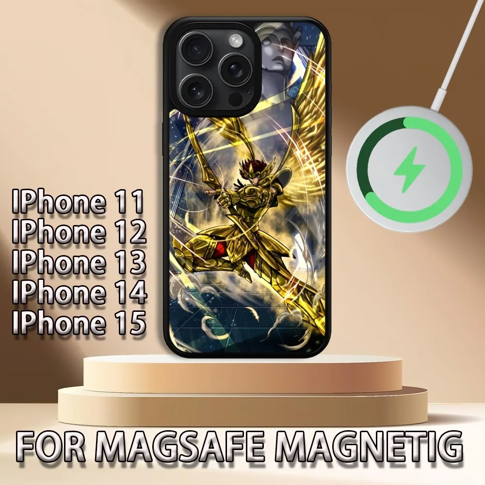 Custodia per telefono Cartoon Knights of the Zodiac per iPhone 15 14 13 12 11 Pro Max Plus Magsafe Cover di ricarica wireless magnetica