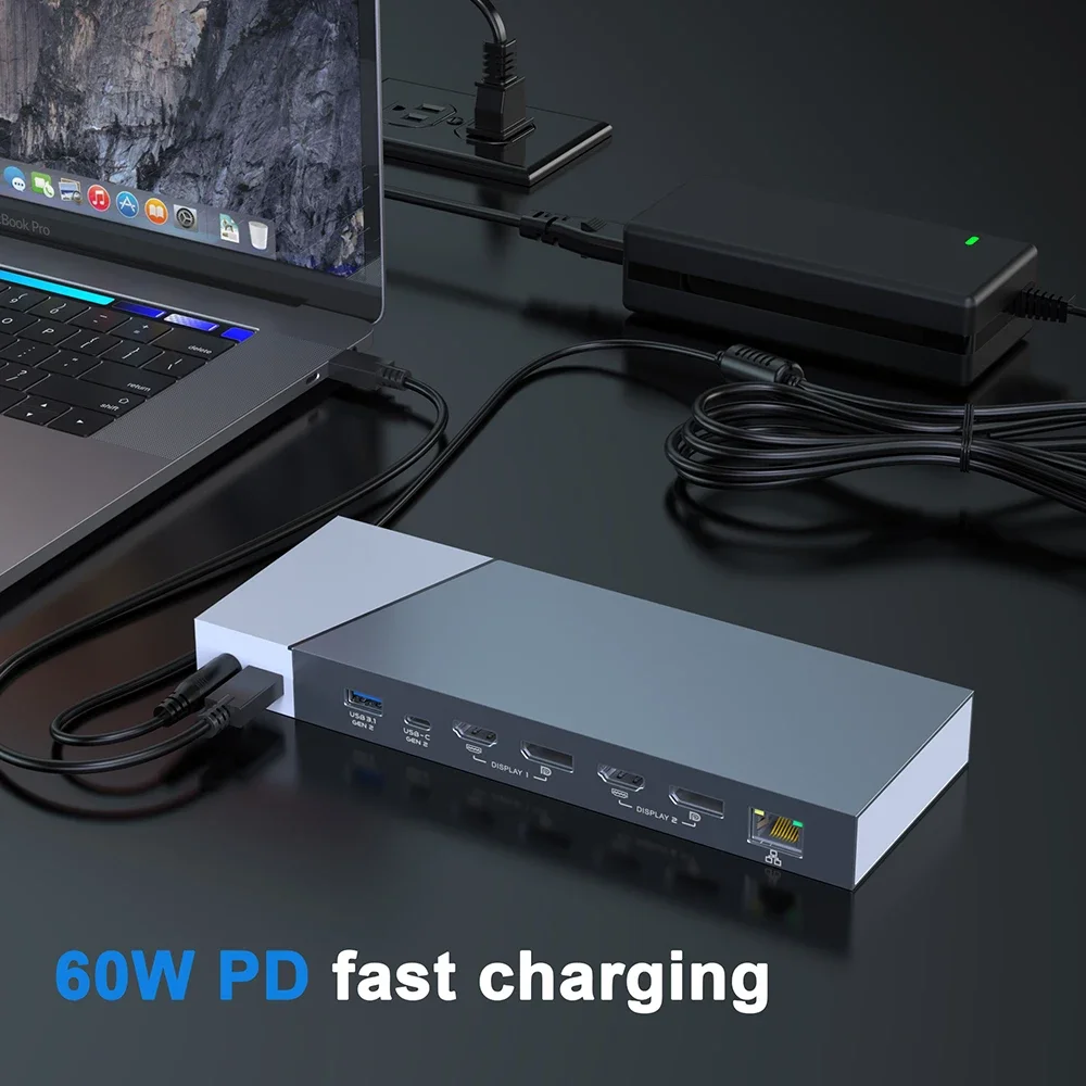 Free custom Multi USB Type C Hub Dock Adapter PD 60W 4K 60Hz hub DisplayLink Laptop Docking Station