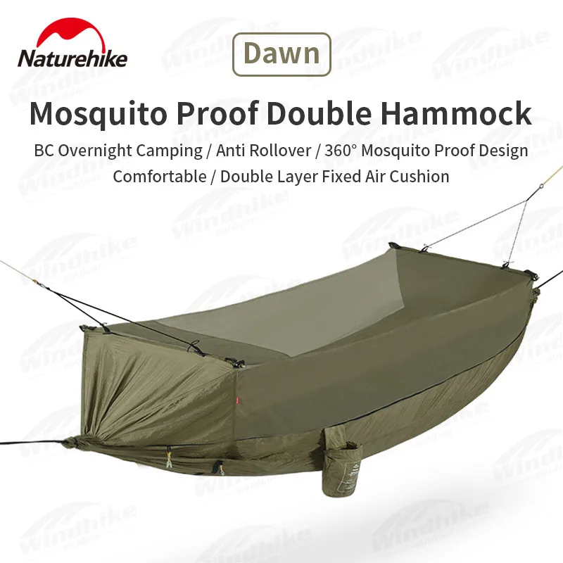 

Naturehike Camping Hammock Mosquito Proof Double Layer 1 Person 200kg Bearing Weight 70D Nylon Anti Rollover Outdoor Swing