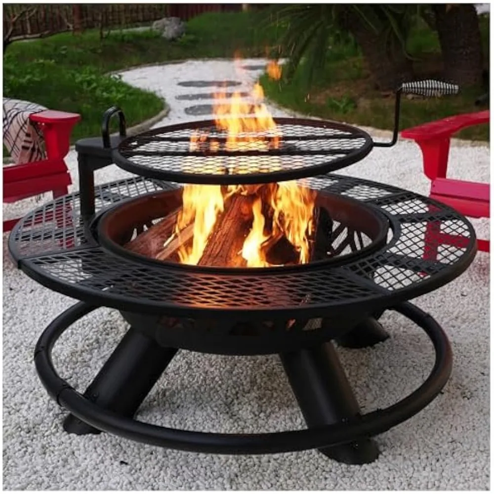 

Red Mountain Valley 47" Outdoor Fire Pit with Adjustable Grill, 2-in-1 Large Wood Burning Round FirePits, Metal Outdoor Fireplac