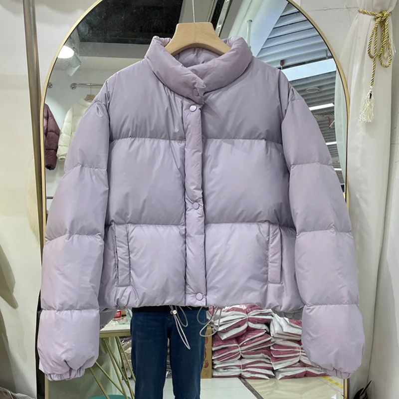 

Warm Down Coat Women's Short Korean Version Winter New Style Loose Standing Collar Thickened Bread Coat Solid Color Jacket