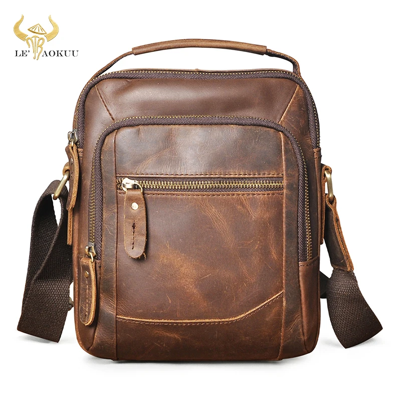 Real Crazy Horse Leather Travel Tote Messenger Bag Design Satchel Cross-body One Shoulder Bag 8