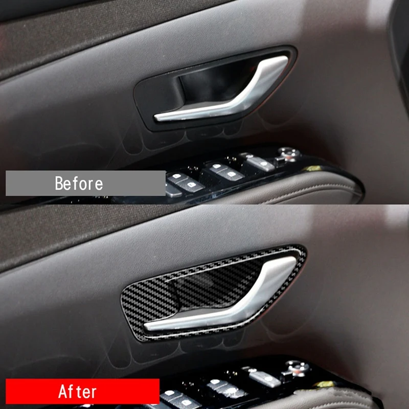 For Hyundai Santa Cruz 2022+ Carbon Fiber Interior Mouldings Inner Door Handle Bowl Panel Decoration Cover Trim 4Pcs