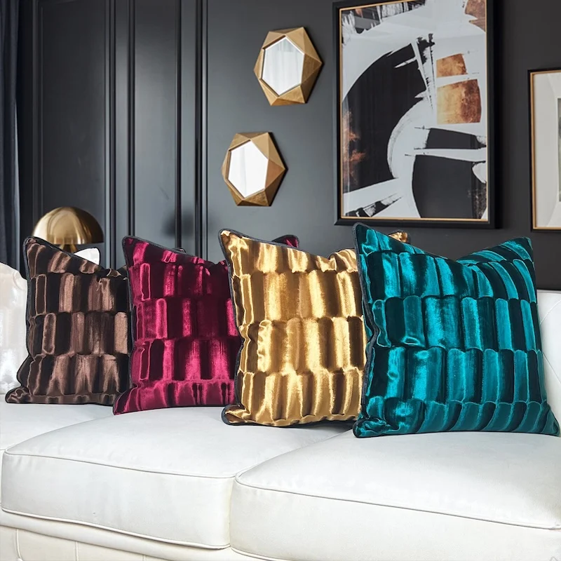 Luxury Crushed Velvet Pillow Covers 3D Pleated Textured Cushion Cases Colorful Decorative Pillow for Sofa Chair Room Party Decor
