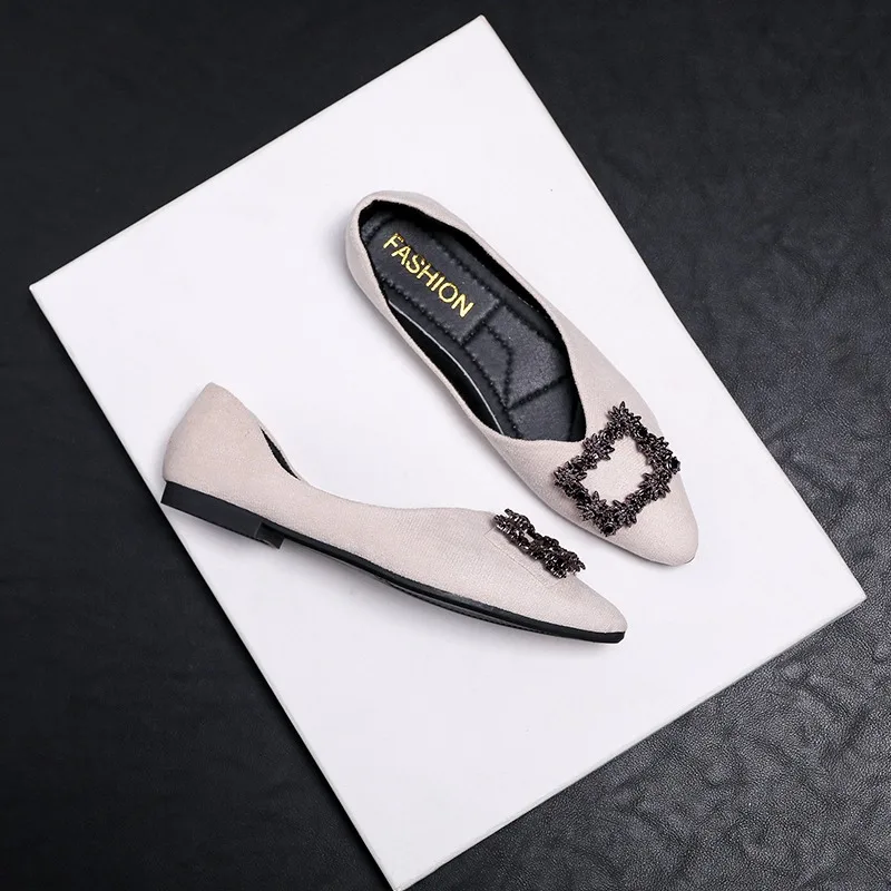 

Europe America Classic fashion satin luxury rhinestones square buckle pointed flat women's shoes loafers ballet pump