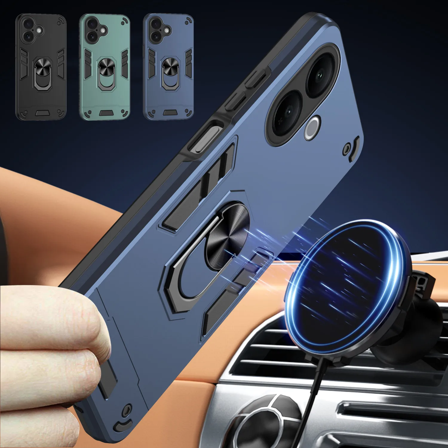 حافظة عسكرية من الدرجة لهاتف Vivo V60 Lite 4G V50 Lite 5G غطاء حماية مقاوم للصدمات حامل حلقي Coque Shell Fundas #1