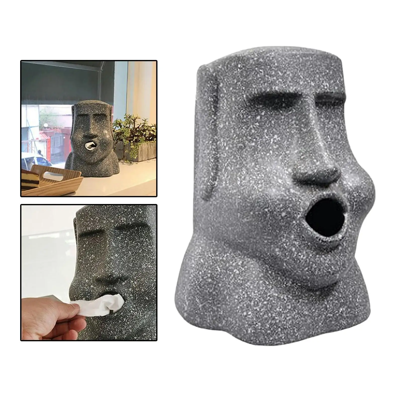 Tissue Box Holder, Moai Sculpture 3D Stone Statue Figure for Living Room