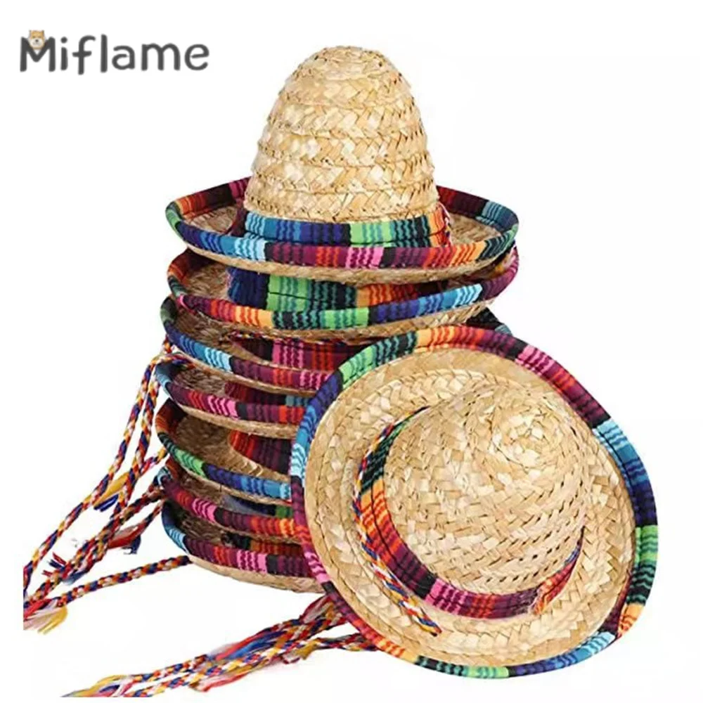 Miflame Mini Pet Hat Western Mexican Style Hat Spring Summer Sunshade Adjustable Hat Small Dog Party Decorative Hat Chihuahua