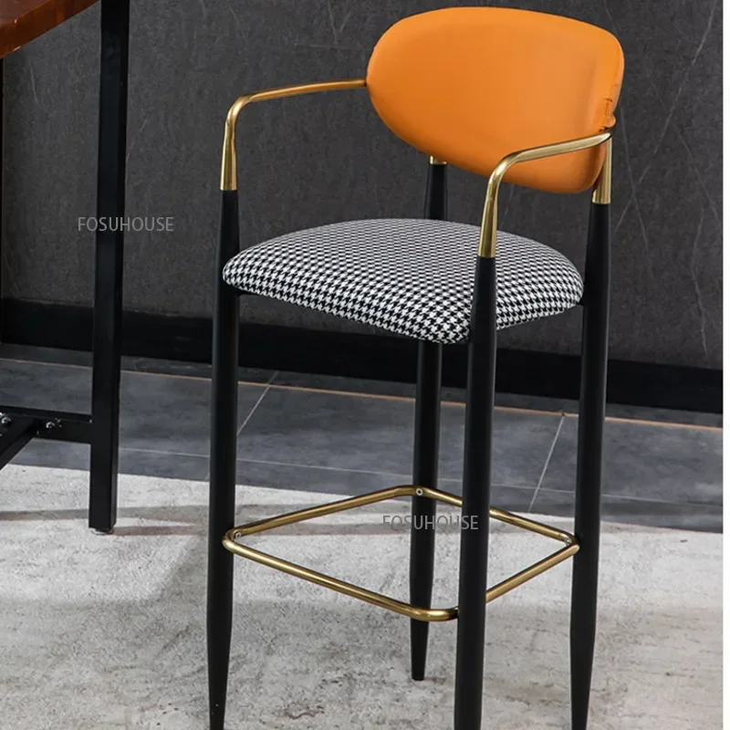 Light Luxury Bar Chair Modern Simple Coffee Leisure Fashion High Foot Bar Stool Nordic Bar Furniture Kitchen Backrest Armchair