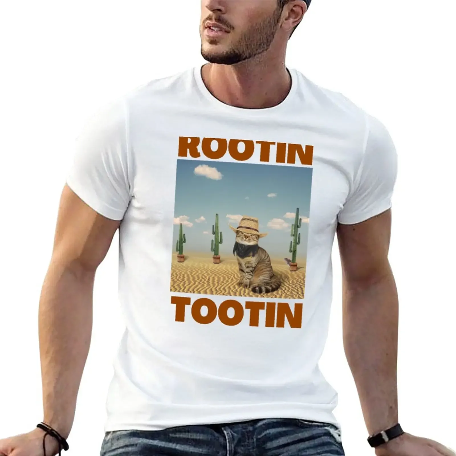 New Rootin Tootin Cowboy Cat T-Shirt summer clothes vintage t shirts customs sweat T-shirts for men cotton