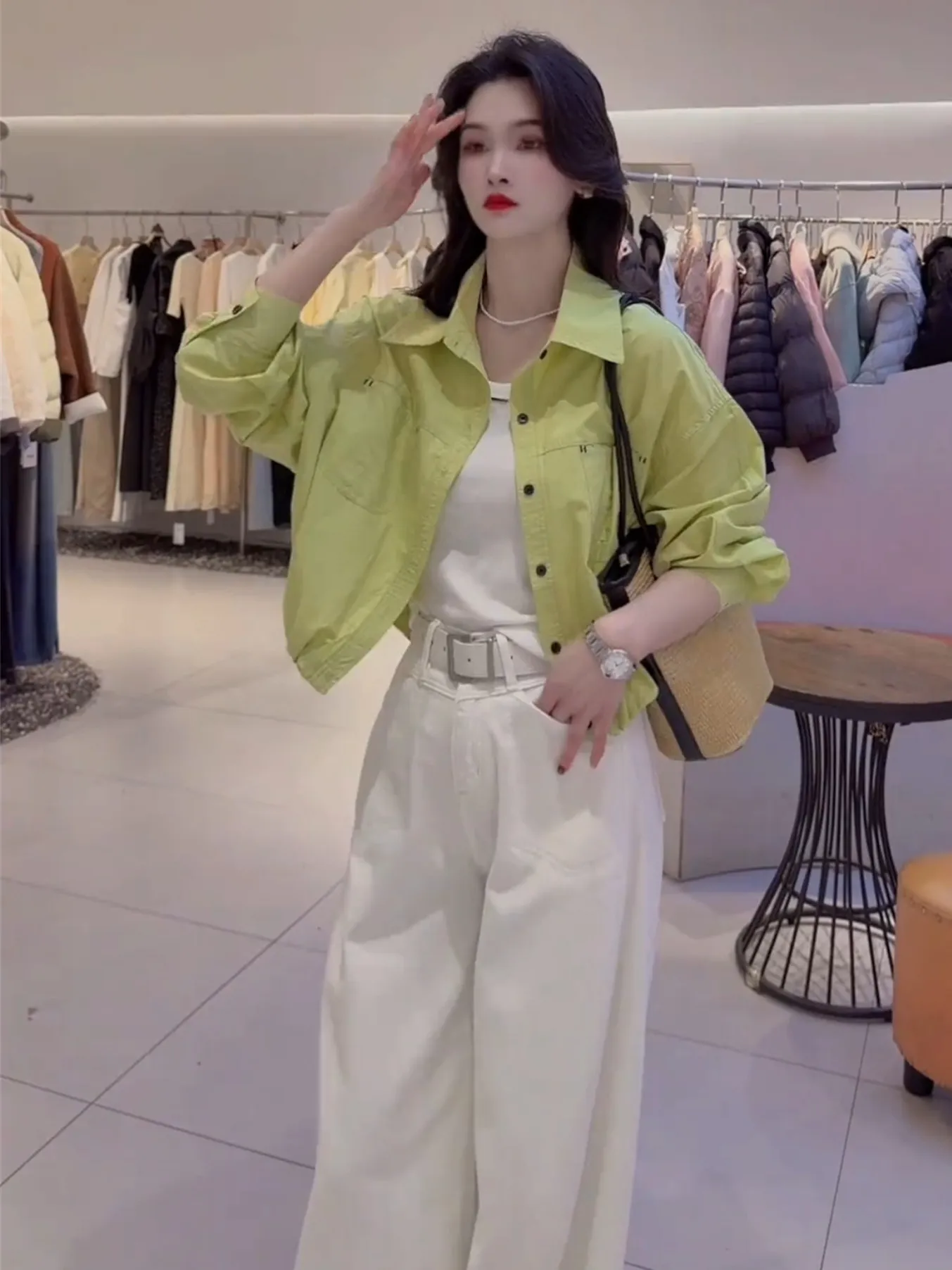 Spring Outerwear Women's Thin New Style Popular Unique Beautiful Loose Small Size Top Button Splice Long Sleeve Short Coat