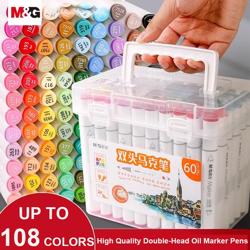 

M&G 12/24/36/48/60/80/108 Colors Oil Markers Dual Headed Artist Sketch Alcohol Ink Pen Marker For Animation Manga Art Supplies