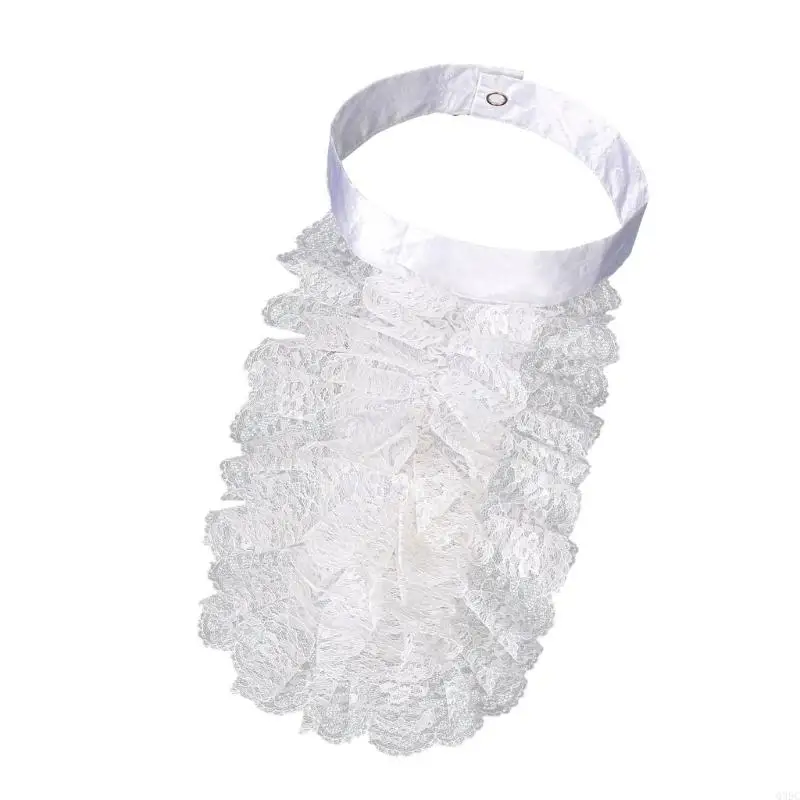 Q39C Steampunk Victorian Colonial Whtie Ruffled Lace Jabot Faux Collar Necktie for Stage Party and Cosplay Costume Outfits