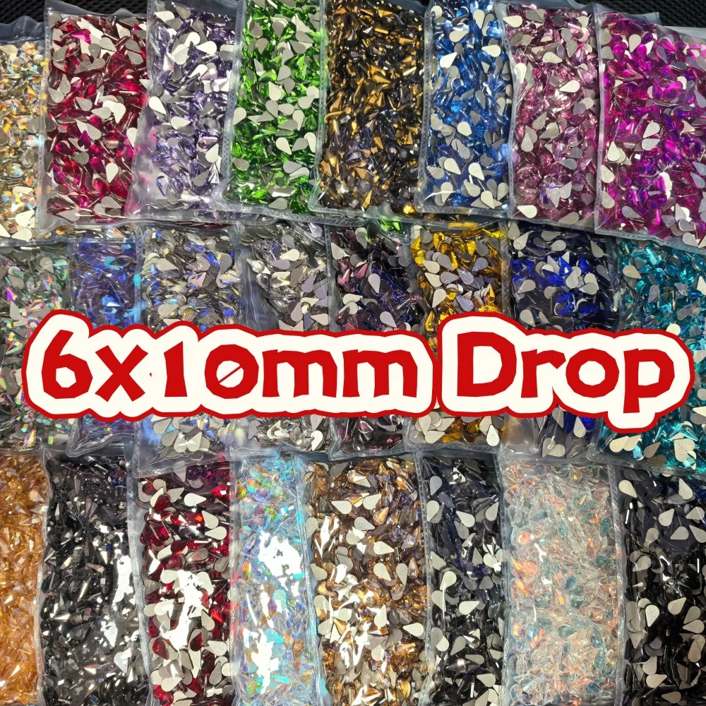 1440Pcs 6x10mm Teardrop  Flat Back Fancy Rhinestones Faceted Shiny Crystal Gems For Nail Art Phone Case Clothes DIY Decoration