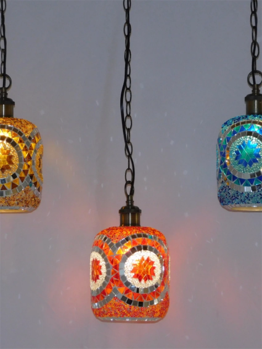Turkish vintage mosaic stained glass pendant lights Thai café restaurant corridor decorative hanging pendant lamps lighting
