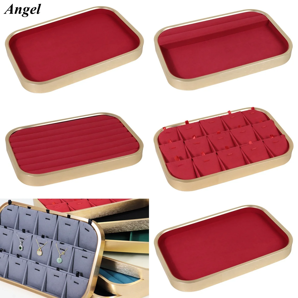 

1Pc Jewelry Display Tray Pendant Necklace Holder Rack Luxury Metal Velvet Earrings Ring Storage For Live Counter Jewelry Shows
