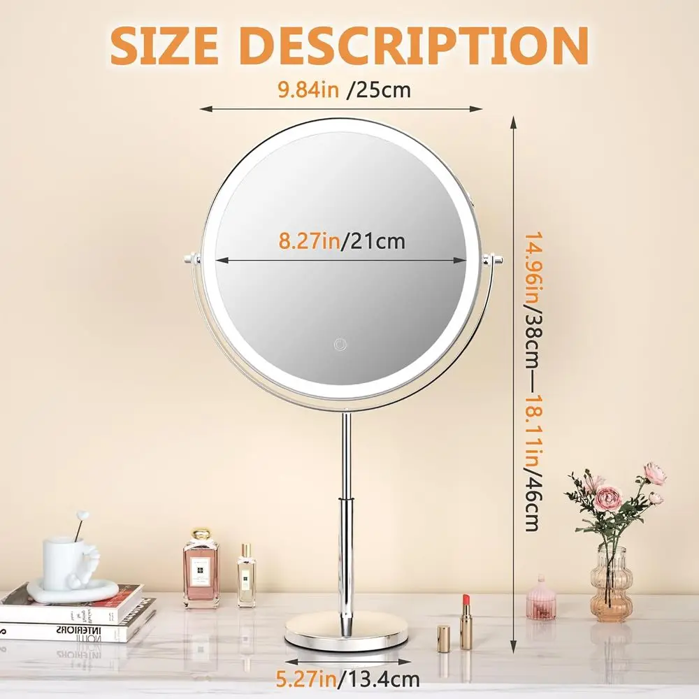 กระจกแต่งหน้า LED ขยาย 7 เท่า ชาร์จไฟได้ ปรับความสูงได้ 3 โหมดแสงสว่าง หมุนได้ 360 องศา °   กระจกแต่งหน้าแบบหมุนได้