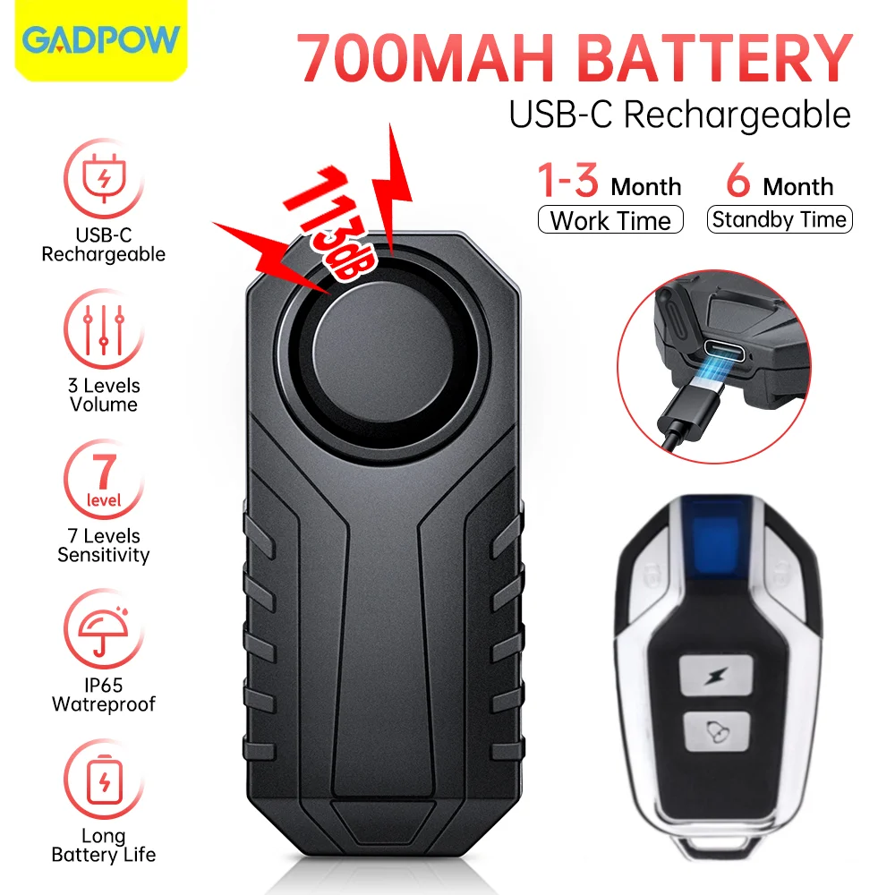 

Сигнализация велосипедная Gadpow 113dB, с защитой от кражи