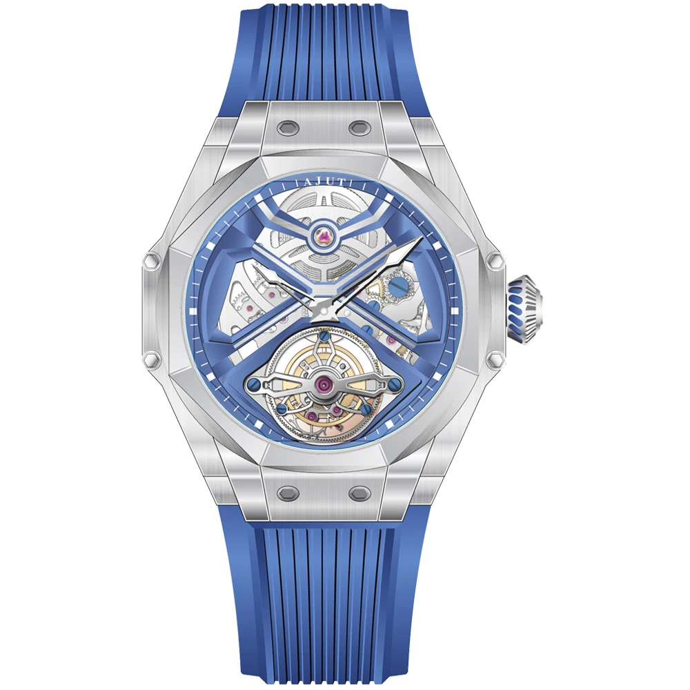 AJUT Automatic Tourbillon Watch For Man Skeleton Sapphire Luxury Flying Tourbillon Mechanical Watches Men 0370