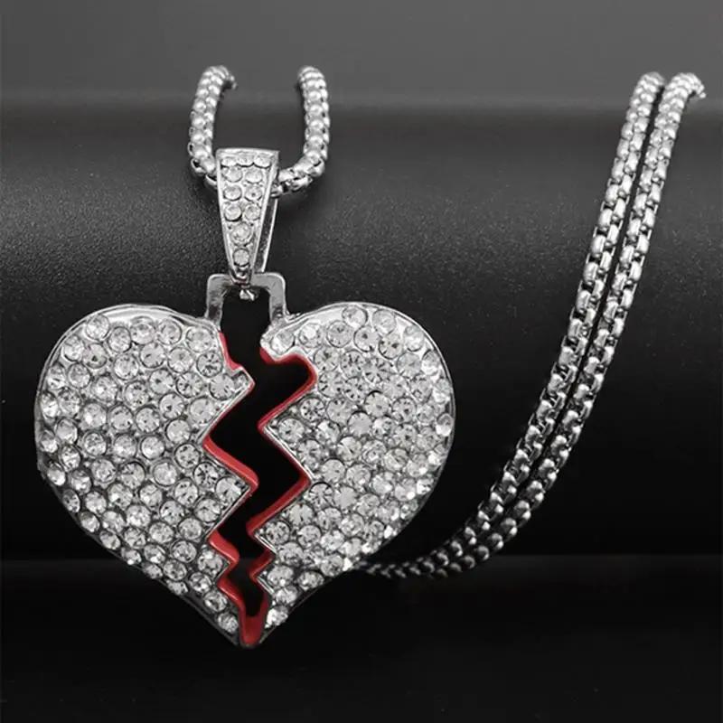 European and American Popular Hip-Hop Necklace Creative Design Broken Heart Pattern Pendant Necklace Rock Party Accessories