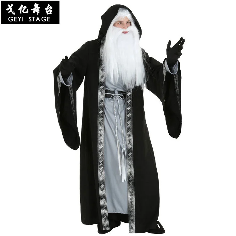 Cosplay Witte Baard Wizard Kostuum Halloween Stadium Kostuum Mannen Volwassen Luxe Duivel Wizard Kostuum