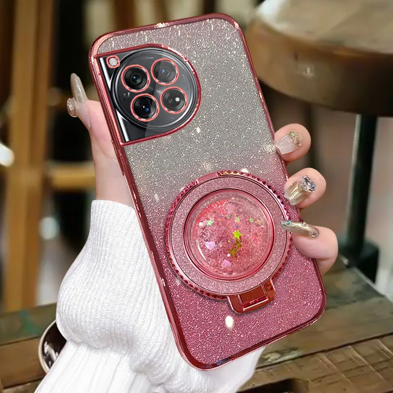 For OnePlus 12 11 10 9 8 Pro Case Soft Bling Glitter Quicksand Ring Protect Back Cover For OnePlus 12R 11R 10T 10R 9R 8T Shell