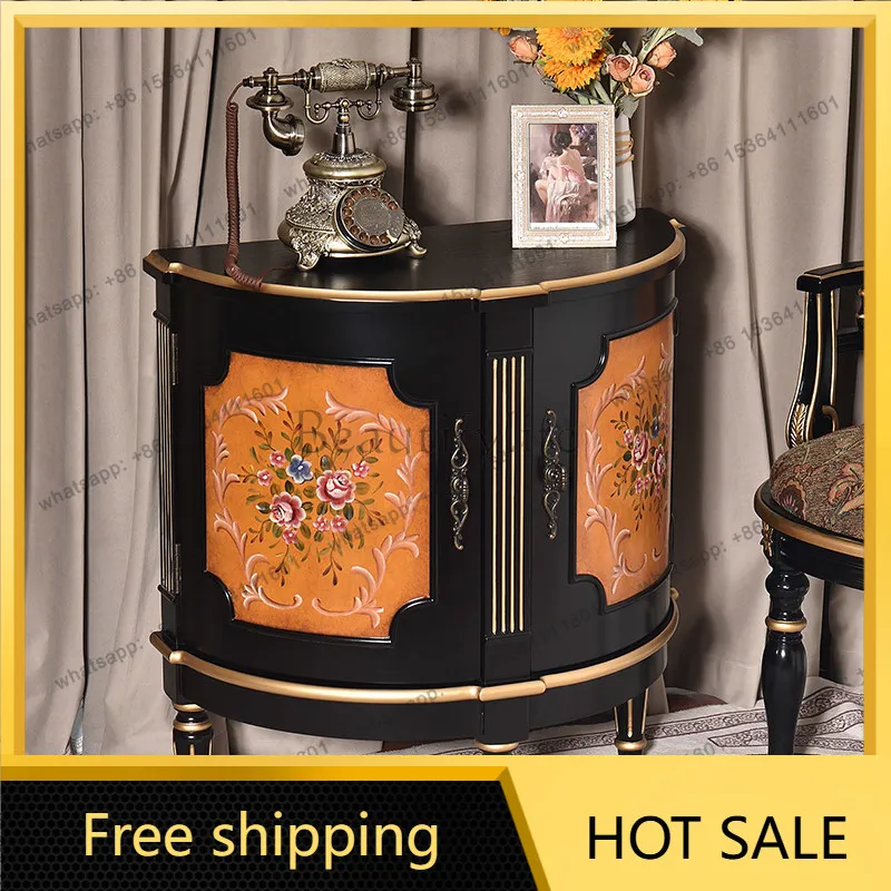 Factory Direct American Country Vintage Painted Side Cabinet Decorative Foyer Black Locker