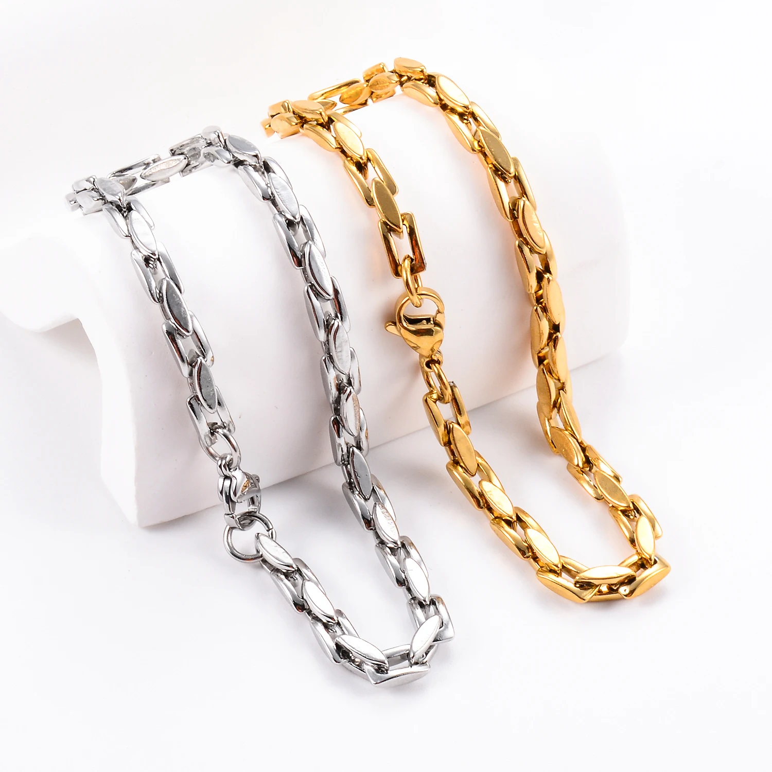 4.2mm Width Stainless Steel Vertical Square Bracelet Chain Never Fade Waterproof For Men Women Fashion Jewelry