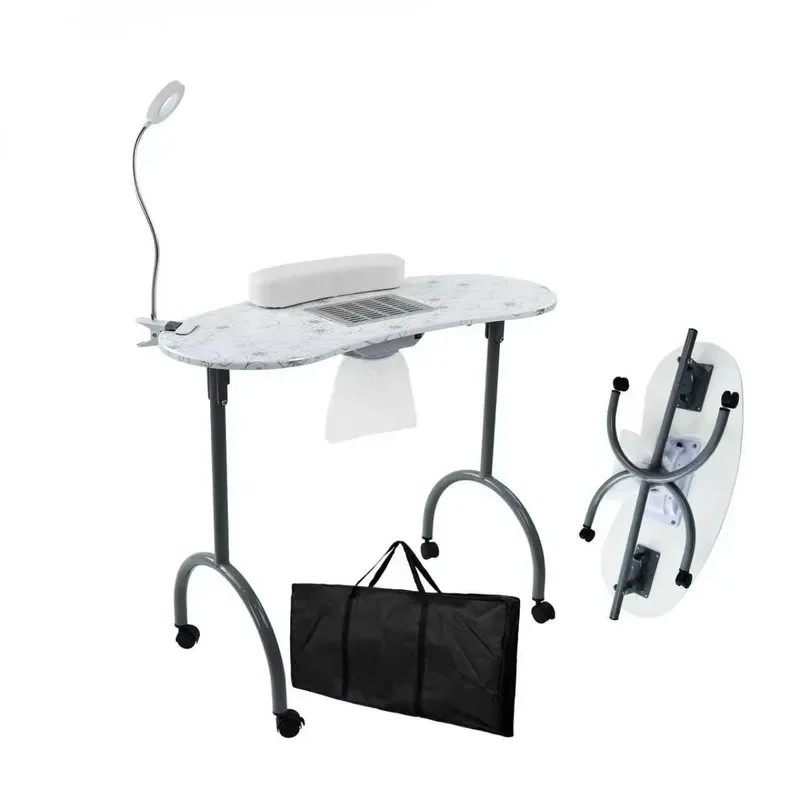 Portable Folding Manicure Table With LED Light Nail Desk Station For Salon Home Office Use Professional Beauty Equipment