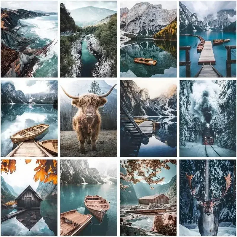 

122992 Coloring By Number Animal Kits Painting By Number Lake Landscape Diy Frame Modern Drawing On Canvas For Living Room