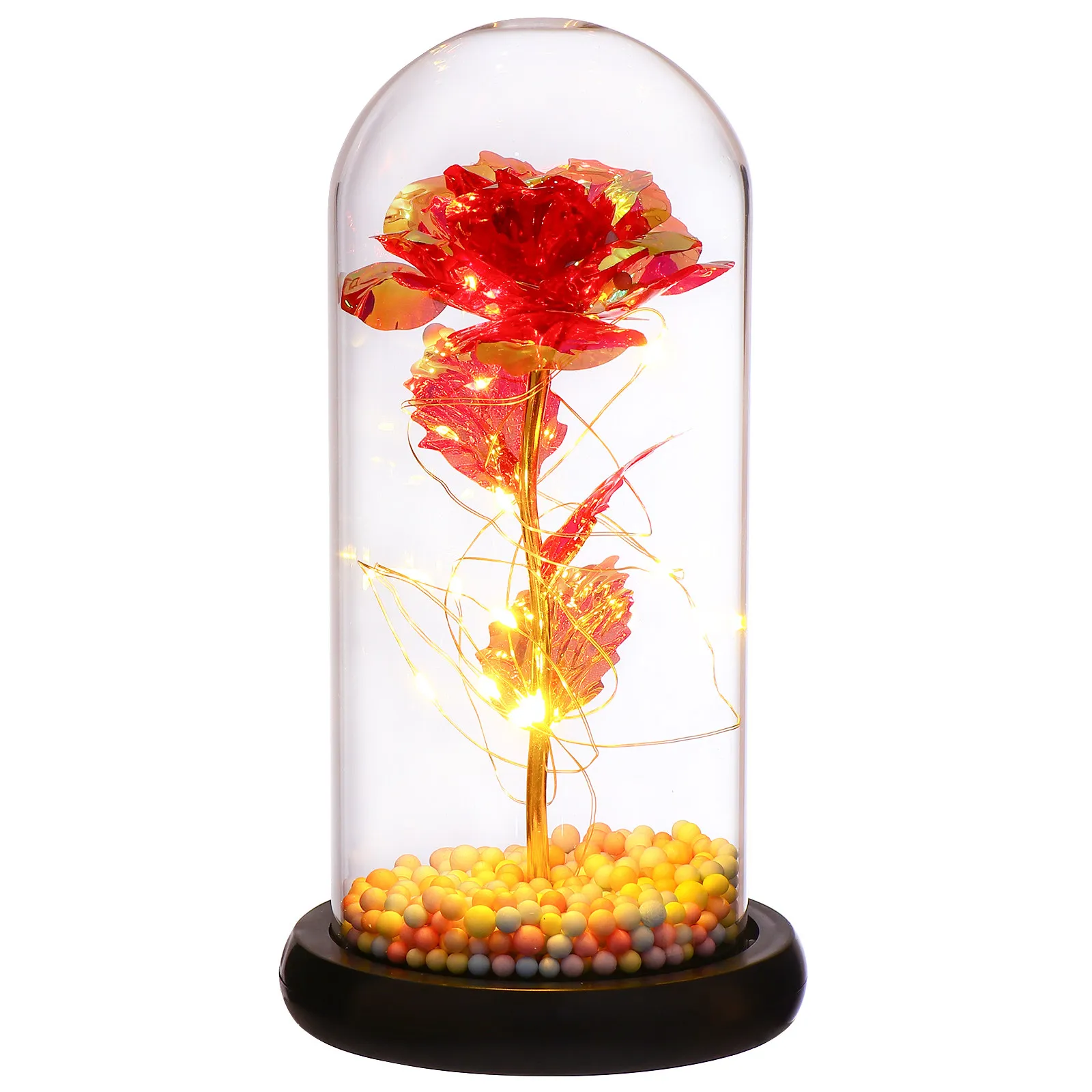 

1 шт. Светильник с розой в стеклянном корпусе, лампа с теплым свечением, изысканный декор из неувядающих роз для спальни, гостиной, подарок на День святого Валентина