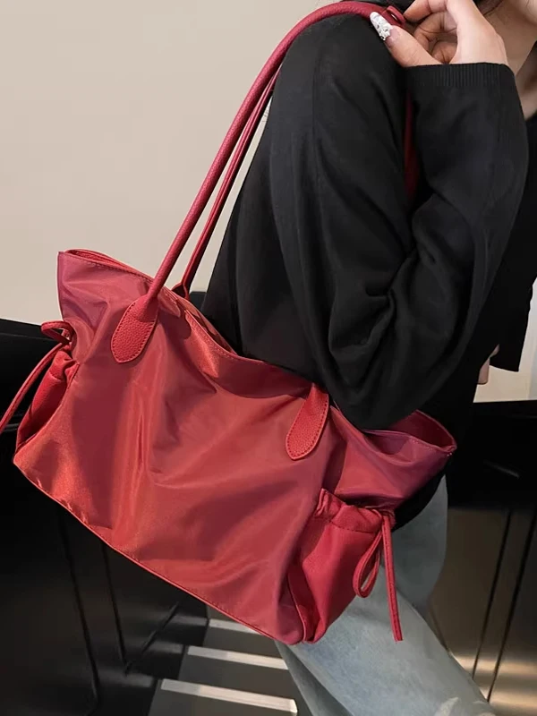 

Nylon Red Canvas Wedding Bag Simple Tote Bag for Women Bridal Suitcase with Zipper Hard Bot Large Capaci Household Items