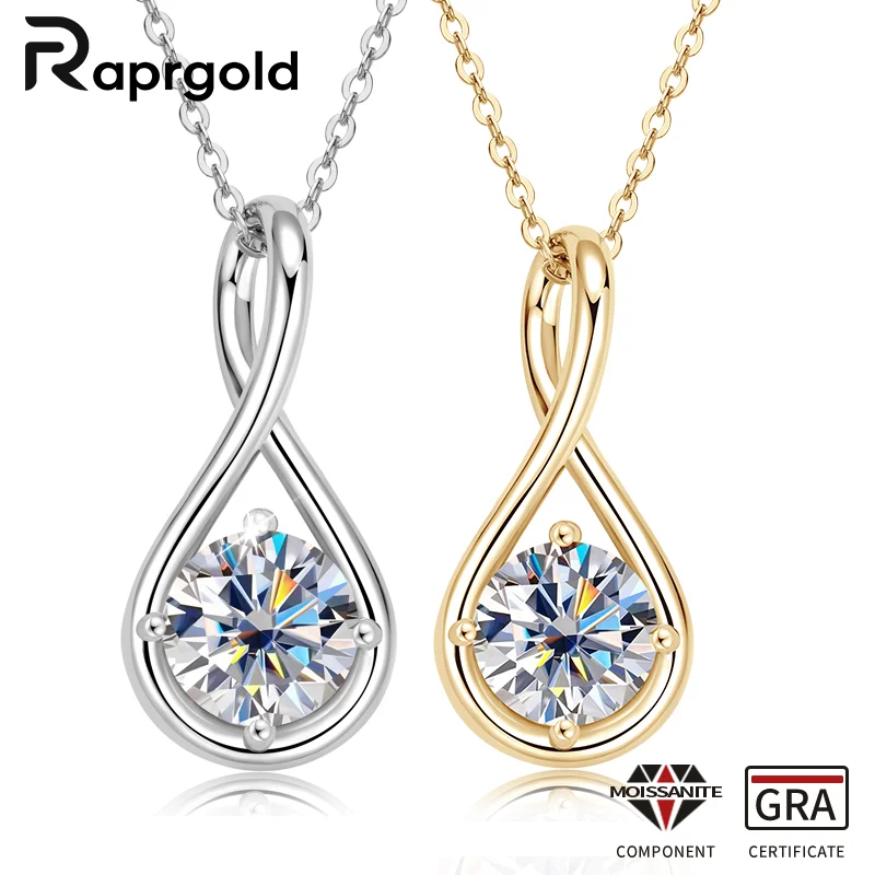 

RAPRGOLD 2CT Moissanite Diamond Waterdrop Pendant Necklaces for Women 925 Sterling Silver Chains Wedding Jewelry Gifts Collares