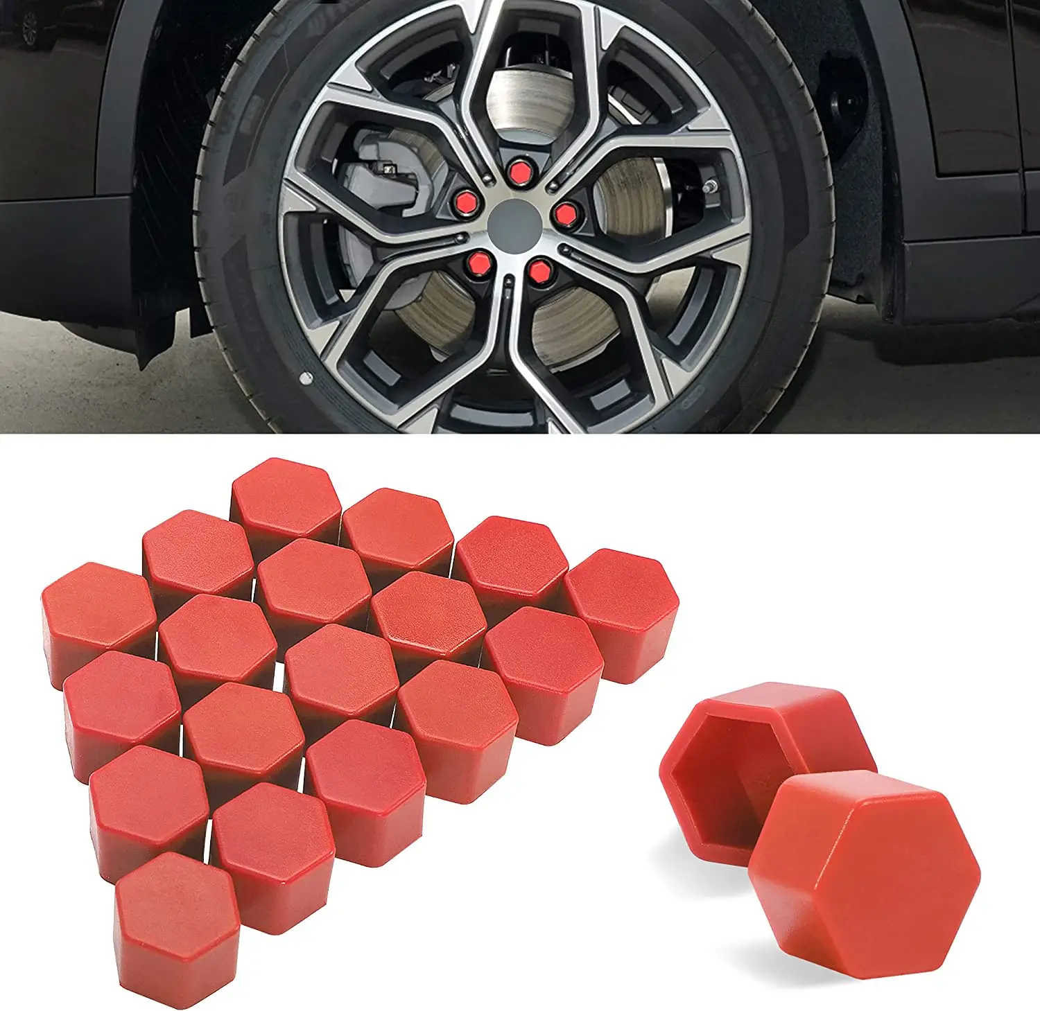 

20Pcs 17mm 19mm Red Silicone Car Tyre Wheel Caps Bolts Covers Nuts Silicone Auto Wheel Hub Protectors Auto Screw Cap Accessories