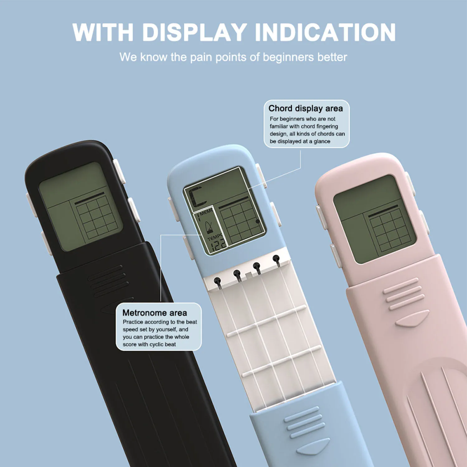 SOLO 4-Tone Pocket Ukulele Chord Trainer Practice Tools Rotatable Chords Diagram Chart Screen Musical Instrument Finger Trainer