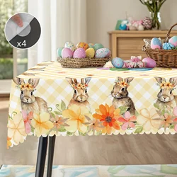 1 Piece Easter Square Tablecloth, 5 Sizes, Easter Bunny Flower Plaid Tablecloth, Edge Embossing Process, Spring Garden Tablecloth Decoration, Tablecloth for Daily Home Kitchen, Terrace, Easter Decoration