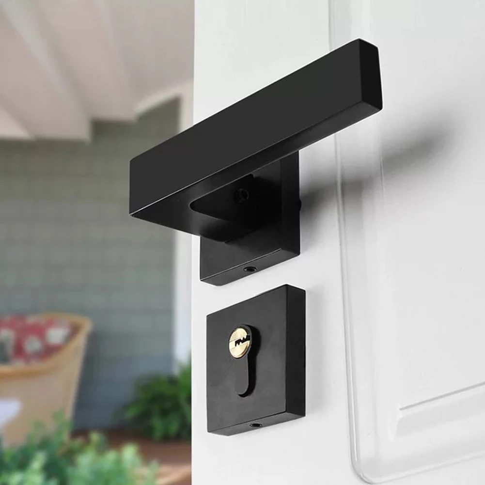 Modern Door Handle Lock Interior Bedroom Door Handle Lock Set Safety Home Room Door Hardware Black Aluminum Wood Door Lock