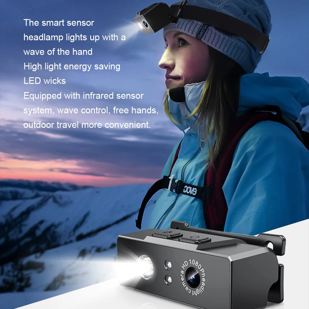 1080P HD Action Camera Headlight First Perspective Sports Camera Wave Hand Induction Built in 1800mAh Battery Action Cameras