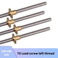 T8 Lead Screw left thread Lead 2mm 8mm Pitch 2mm OD8mm 100 200mm 300mm 350mm 500mm 600mm With Brass Nut For Reprap 3D Printer