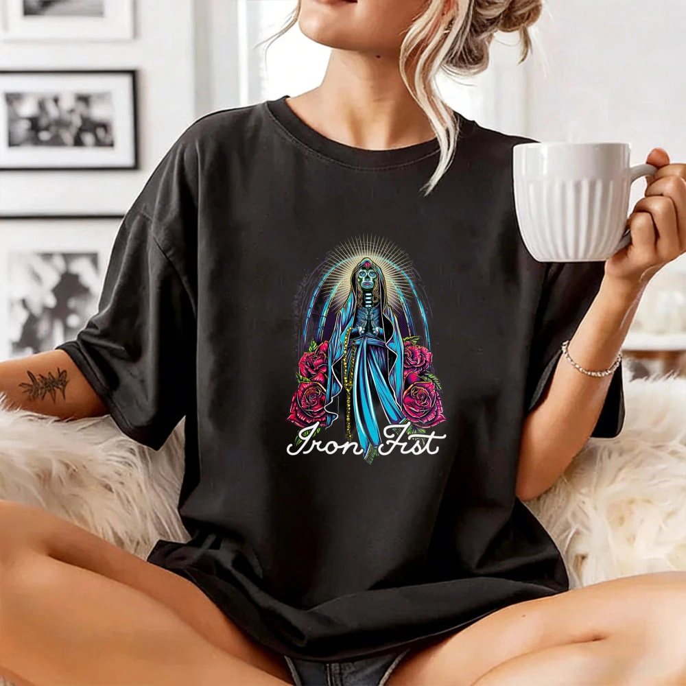 Iron Fist Urban Graphic T-Shirt Skull Saint Rosa Aura Gothic Streetwear Trendy Unique Gift  Vintage UniseTrendy Cotton Shirt